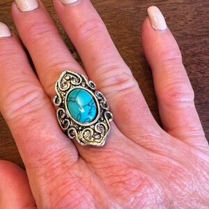 Costume Turquoise Scroll Ring